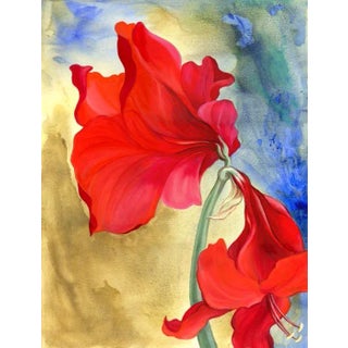 "Red Blossoms I" Contemporary Botanical Still Life Mixed-Media Painting For Sale