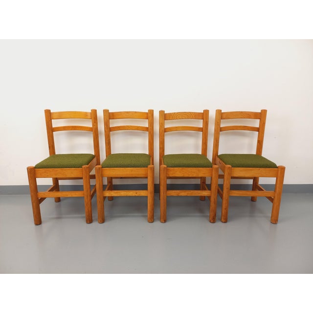 Tan Vintage Chairs in Pine and Khaki Green French Terry Fabric, 1960s, Set of 4 For Sale - Image 8 of 18