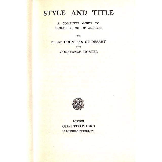 COUNTESS Of DESART, Ellen [94] pp. Christophers London 1925 7" x 4 3/4" A comprehensive introduction social conventions of...