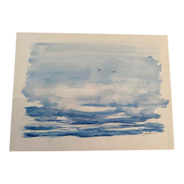 “Where Sky Meets Sea” Original Watercolor Seascape by Nancy Smith For Sale