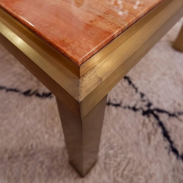 Coffee Tables in Brass and Red Marble, 1970s, Set of 2, in Very Good conditions. Designed 1970 to 1979