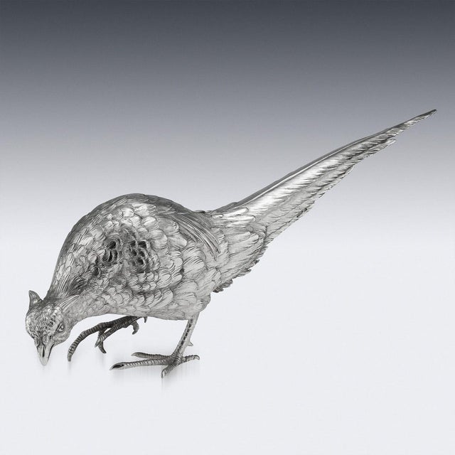 Metal 20th Century Italian Silver Pheasant Statues, 1920s, Set of 2 For Sale - Image 7 of 18