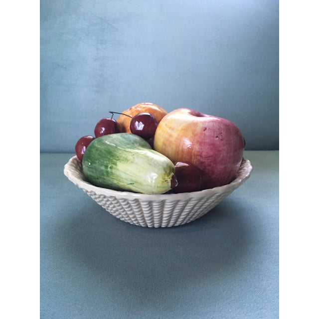 Vintage 1950s Bassano Italy Faux Fruit Woven Basket Ceramic Bowl For Sale - Image 13 of 13