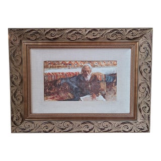 Ramon Kelley Original Oil Painting Portrait of a Mexican Priest in Church For Sale