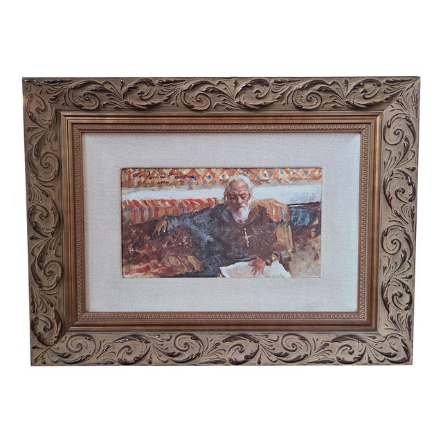 Ramon Kelley Original Oil Painting Portrait of a Mexican Priest in Church For Sale