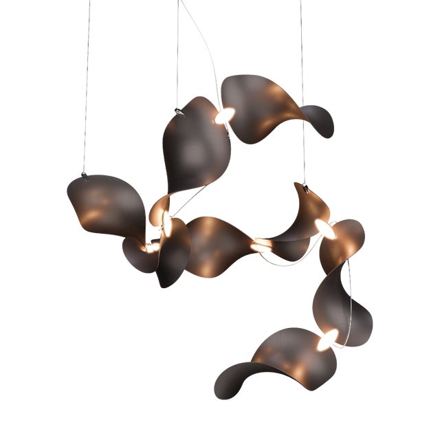 Dune 8 Spiral Chandelier with Metallic Tone Shades from Moss Objects For Sale