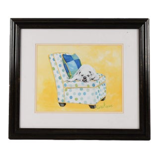 Framed Print of Carol Dillion's "Bulldog on Polka Dots" For Sale