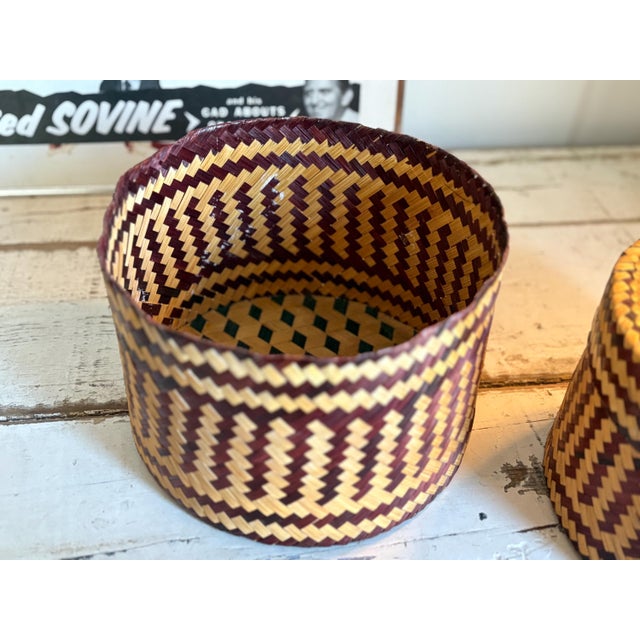 Early 1900s American Woven Straw Nesting Boxes W Geometric Pattern, Set of 2 For Sale In Baltimore - Image 6 of 8