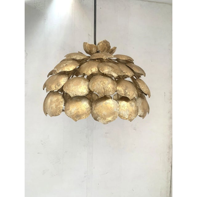 Contemporary Gold Florentine Iron Pendant Light For Sale - Image 6 of 7
