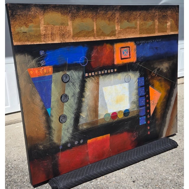 Signed Bustamonte Original 50" Abstract Painting on Canvas For Sale - Image 11 of 17