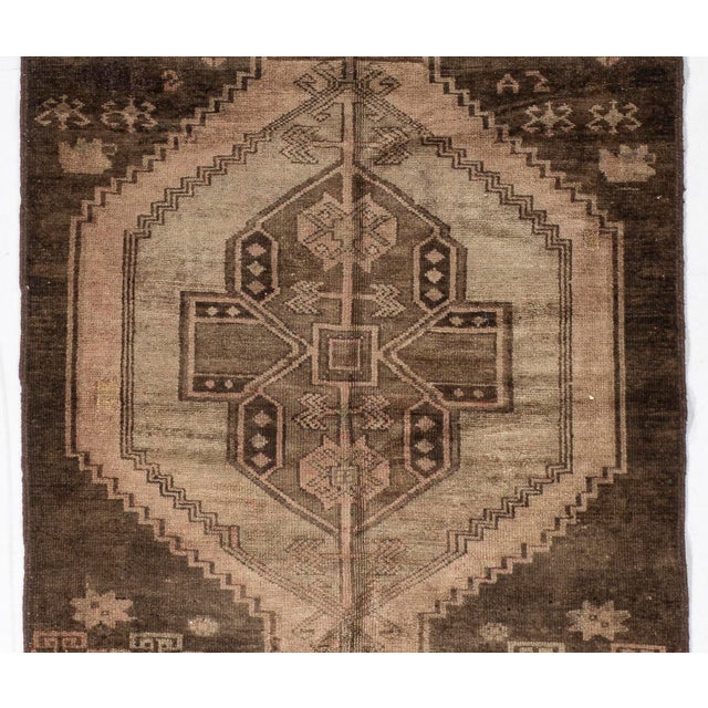 Vintage Circa 1940 Brown Turkish Oushak Hand Knotted Wool Runner 3ft 11in X 15ft 1in For Sale - Image 18 of 18