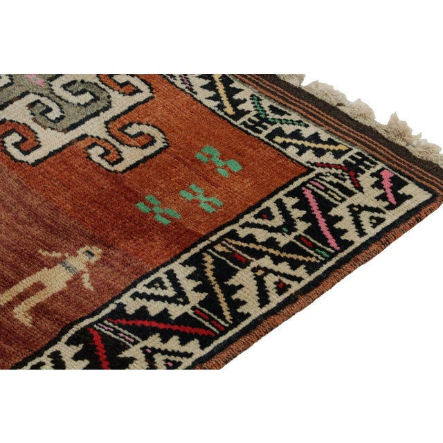 1950s Vintage Turkish Tribal Runner in Brown and White With Multicolor Geometric Figures For Sale - Image 5 of 7