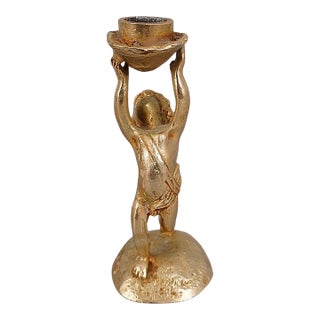 1970s Gilt Bronze Candle Holder Putti Sculpture by Pierre Casenove For Sale