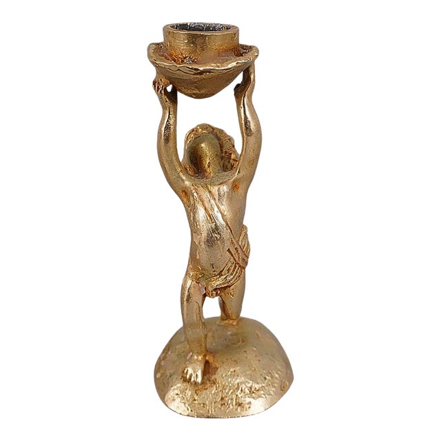 1970s Gilt Bronze Candle Holder Putti Sculpture by Pierre Casenove For Sale