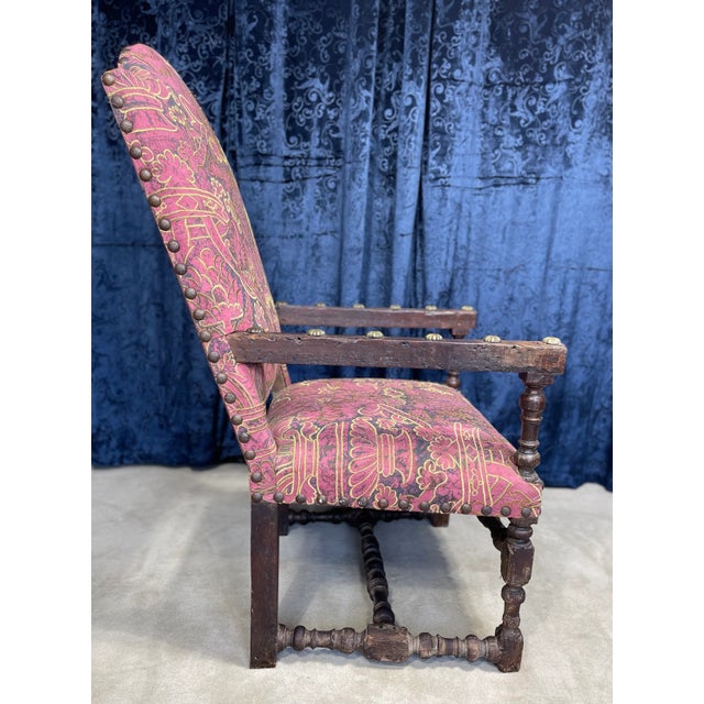 Mid 19th Century Unusual Early 19th Century Jacobean Gothic Open Arm Chair Recently Reupholstered For Sale - Image 5 of 12