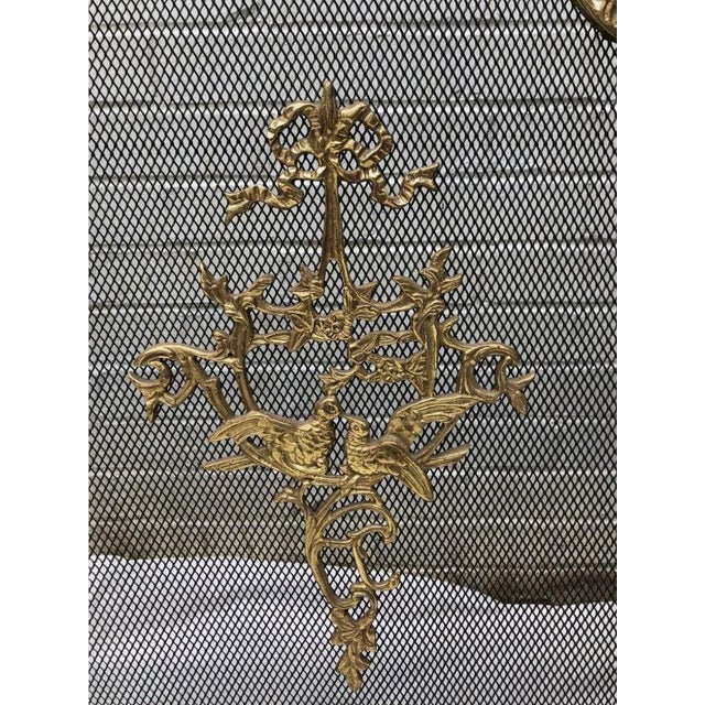 Vintage French Provincial Style Brass Fireplace Screen Bird Design 39" W X 29" H For Sale - Image 4 of 7