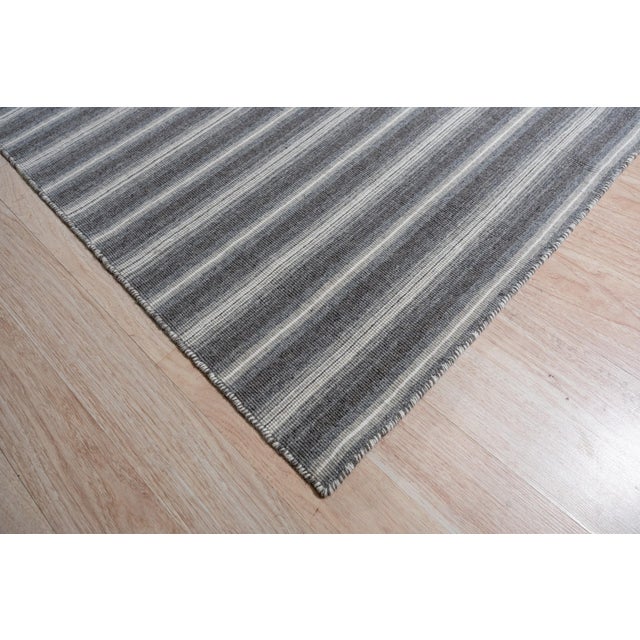 8x10 Lush Timeless Gray Stripe Modern Kilim Flatweave Wool Carpet Rug For Sale In New York - Image 6 of 8