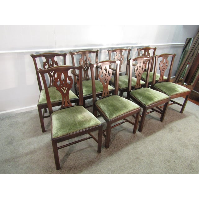 Chippendale Henkel Harris Solid Mahogany Set of Eight Chippendale Style Dining Chairs For Sale - Image 3 of 12