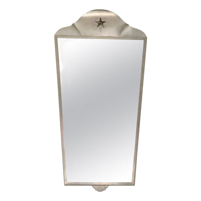 Vintage Swedish Mirror in Pewter with Brass Star Decor, 1920s For Sale