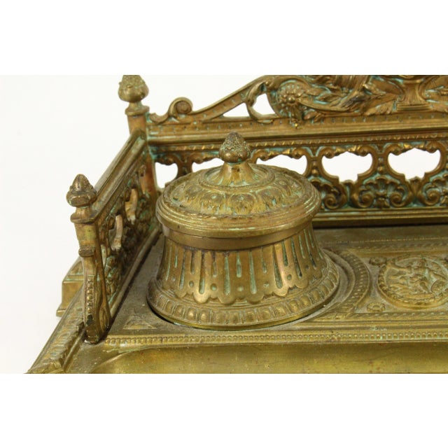 19th C. Neo-Classical Belle Epoque Ornate Bronze Double Inkwell, French For Sale - Image 13 of 18