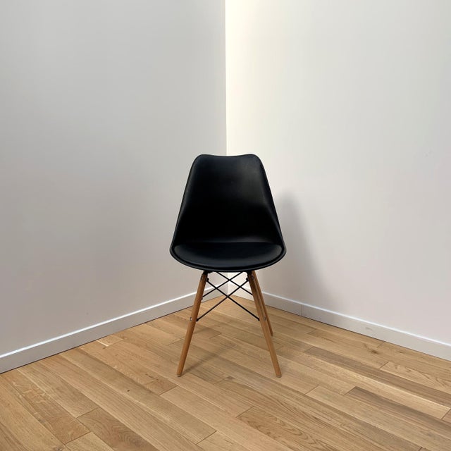 Modernist Black Leather Seat Chair For Sale - Image 4 of 4