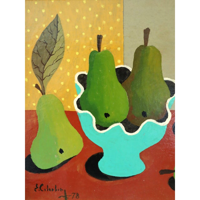 1978 Modernist 'Pear Arrangement' Vintage Still Life Tempera Painting by Swedish Artist Eric Cederberg (1897-1984), Framed For Sale - Image 9 of 11