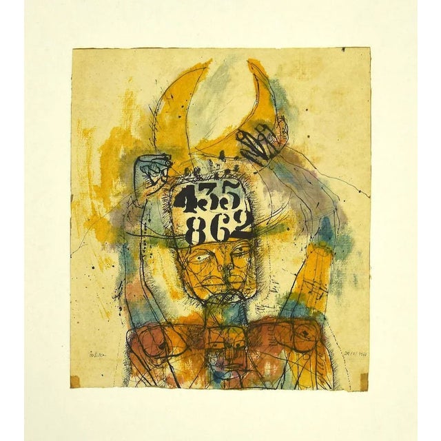 Sergio Barletta, Man and Moon, Mixed Media, 1961 For Sale - Image 3 of 3