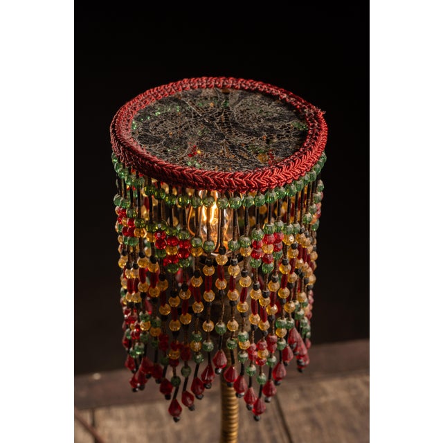 1920s 1920s Art Deco Figural Boudoir Lamp With Beaded Shade by Rembrandt For Sale - Image 5 of 10