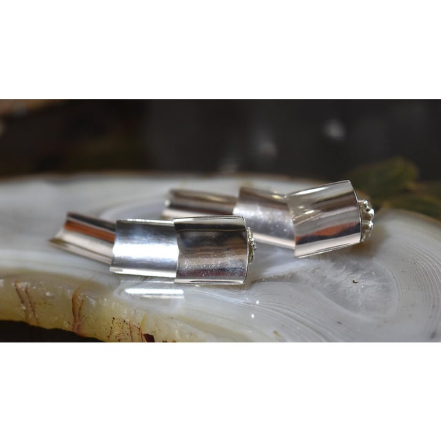 Metal Vintage Mexican Sterling Silver Mod Segmented Post Earrings, Pair For Sale - Image 7 of 15
