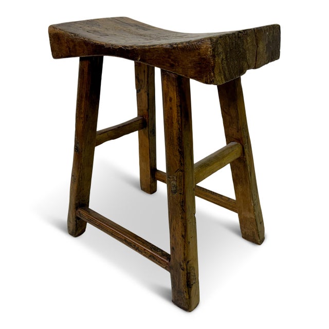 Antique Rustic Elm Stool For Sale - Image 11 of 14