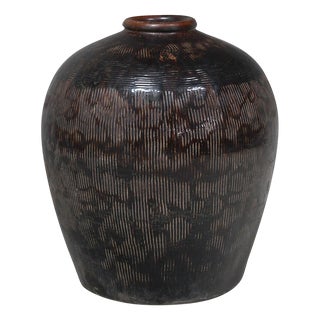 Large Vintage Black Glazed Jar For Sale