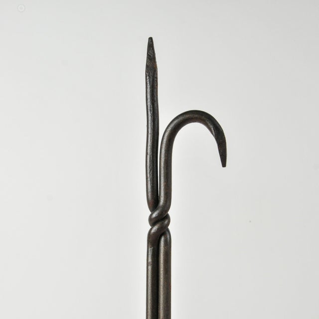 Metal Vintage Iron Fireplace Tool Set Twisted Handles Five Piece Rustic Hearth Tools For Sale - Image 7 of 15