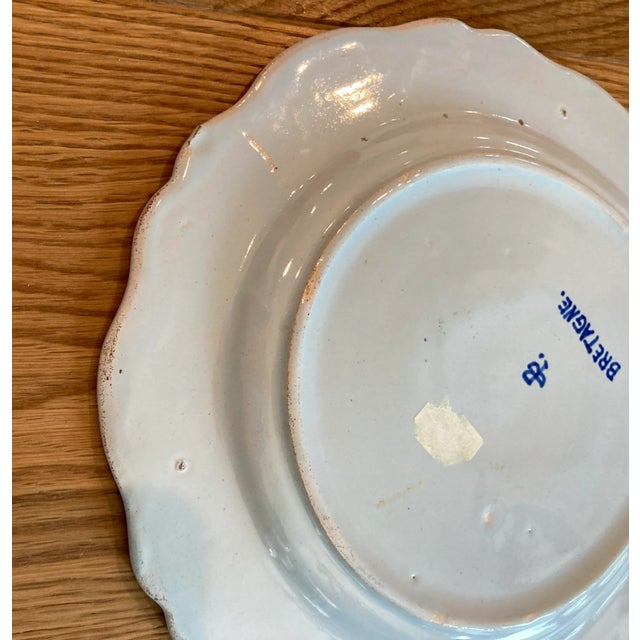 Ceramic Antique French Quimper Porquier Beau Faience Armorial Plates- Set of 2 For Sale - Image 7 of 7