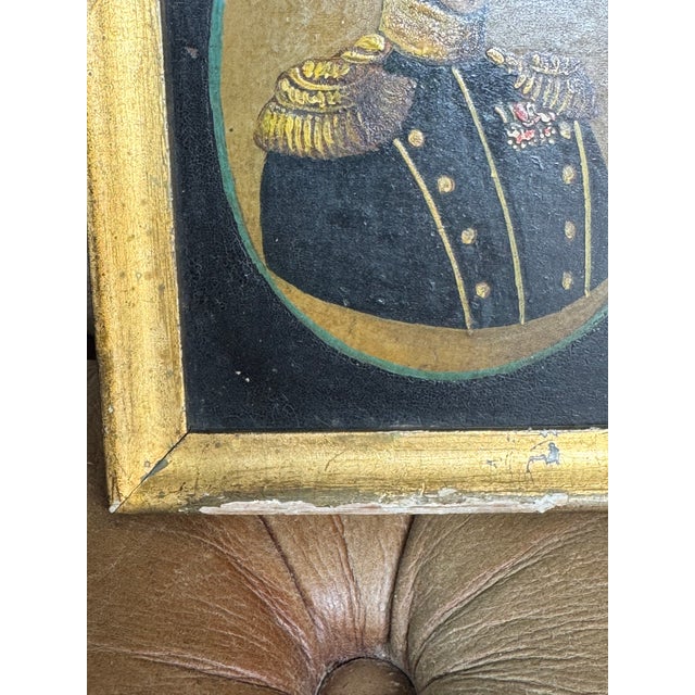 Ink Blue Antique Painting of King Oscar I of Sweden and Norway For Sale - Image 8 of 9