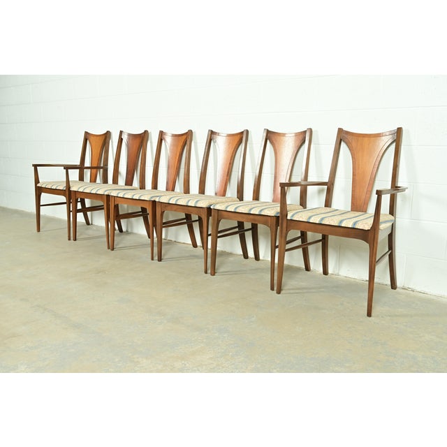 Broyhill Brasilia Broyhill Brasilia Mid-Century Modern Sculpted Walnut Dining Chairs, Set of Six For Sale - Image 4 of 13