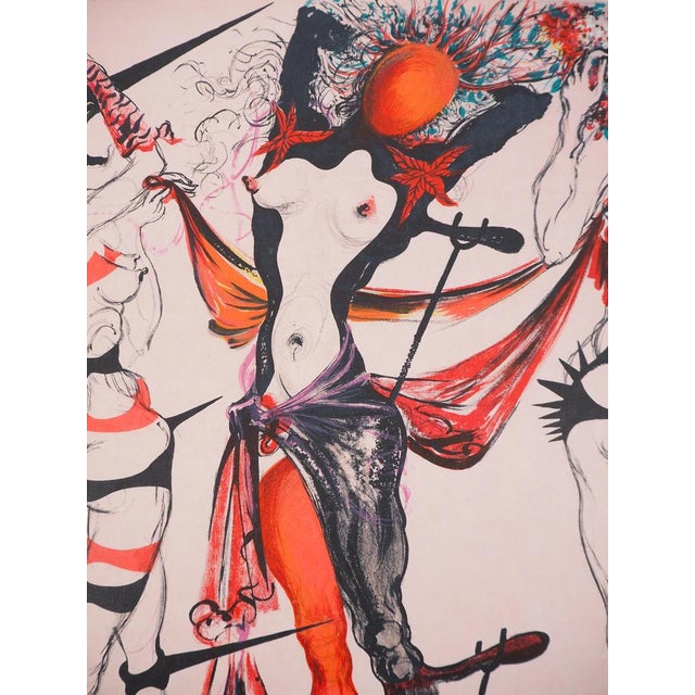 Salvador Dali, Costumes for Tristan Fou, Flower Women, Original Signed Lithograph For Sale - Image 7 of 11