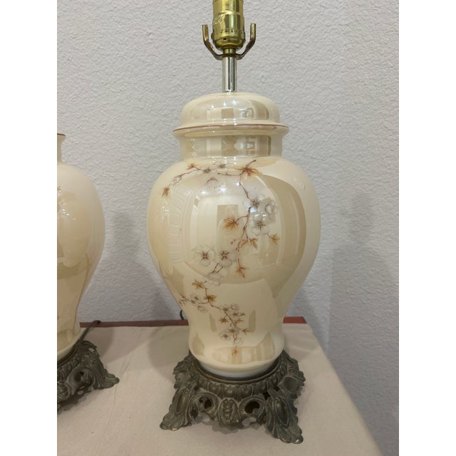 Mid 20th Century Vintage Ceramic Ginger Jar Table Lamps For Sale - Image 4 of 5