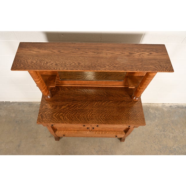Antique American Empire Tiger Oak Sideboard With Mirrored Backsplash, Circa 1900 For Sale - Image 12 of 15