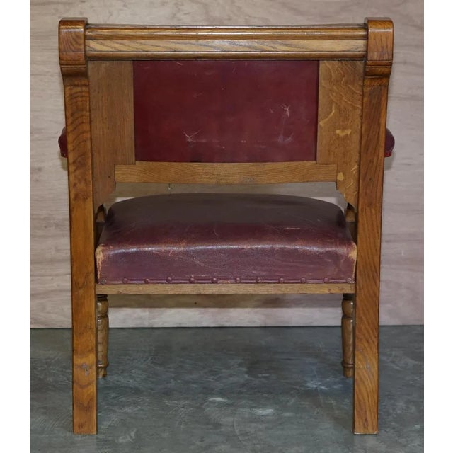 Large Leather & Golden Oak Armchairs, Set of 6 For Sale - Image 12 of 18