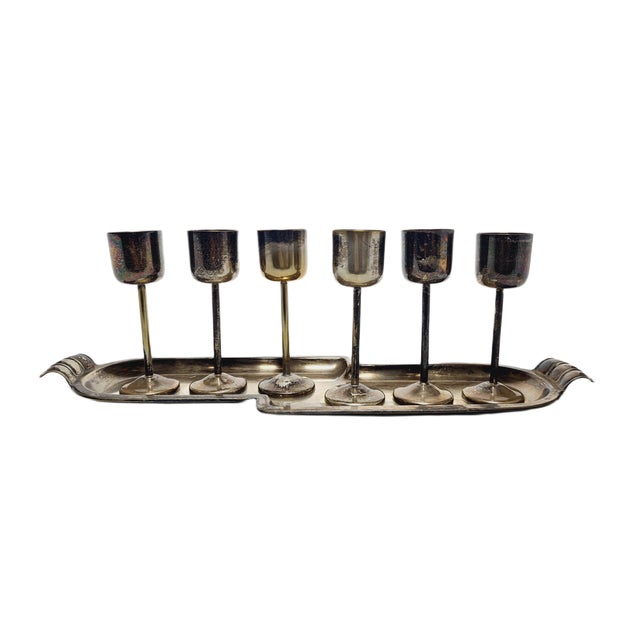 Goldenrod Art Deco Liquor Set from Szandrik, Wegry, 1930s, Set of 7 For Sale - Image 8 of 8