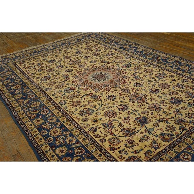 1940s Traditional Beige Floral Shah Abbas Antique Isfahan Wool Silk Carpet Rug For Sale - Image 4 of 6