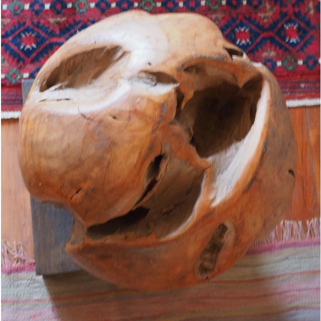 1960s 1960s Large Hand Carved Wood Burl Sculpture 17" Organic Modern Abstract Sphere on Base For Sale - Image 5 of 7