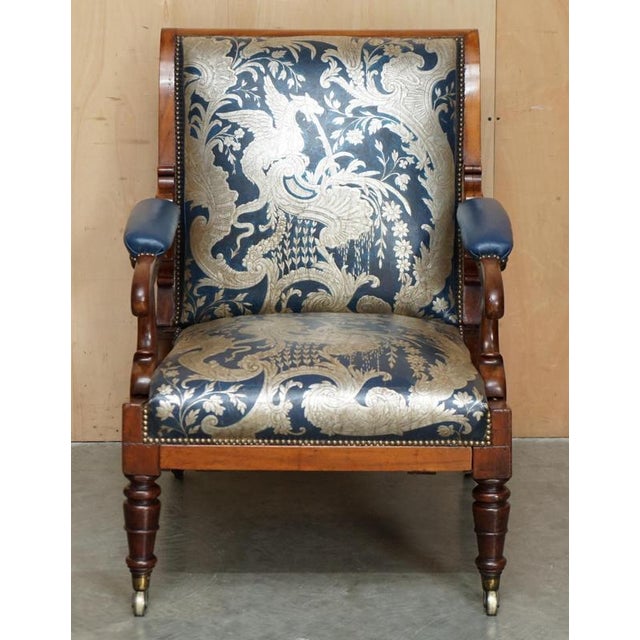 Antique Napoleonic Hardwood and Blue Leather Reclining Library Armchair by Robert Daws, 1830s For Sale - Image 3 of 18