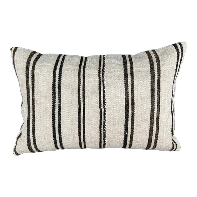 Turkish Hemp Pillow Cushion Natural Beige Black Pillow Cushion Cover 16 "x 24" For Sale