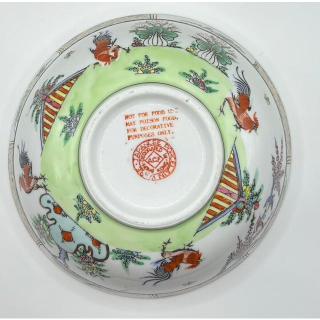 1950s Chinese Famille Rose Porcelain Bowl, Rooster Motif For Sale - Image 5 of 7