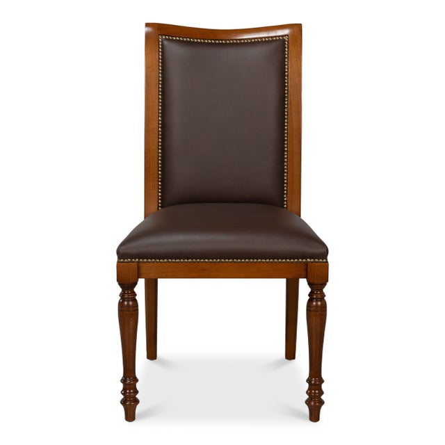 Art Deco French Empire Dining Chairs in Brown Leather, Sets of 2 For Sale - Image 3 of 11