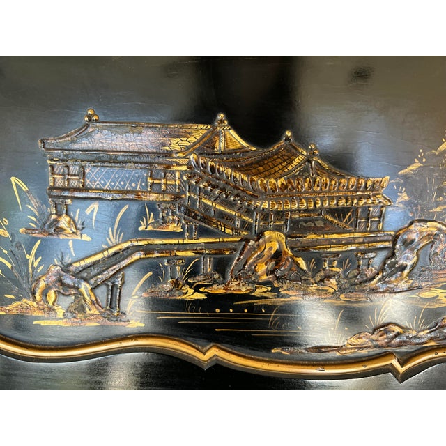 Chippendale Style Slant Top Desk in Black Lacquered Wood, Circa 1900 For Sale - Image 10 of 13