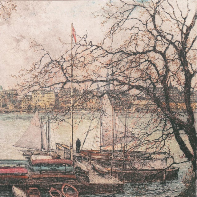 Paper 'On the Lake' After Luigi Kasimir, Etching, Vienna Academy of Art For Sale - Image 7 of 8