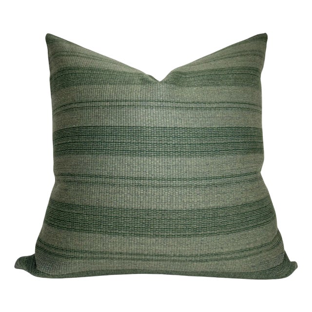 Striped Woven Pillow Cover in Forest Green, 20x20 Pillow For Sale