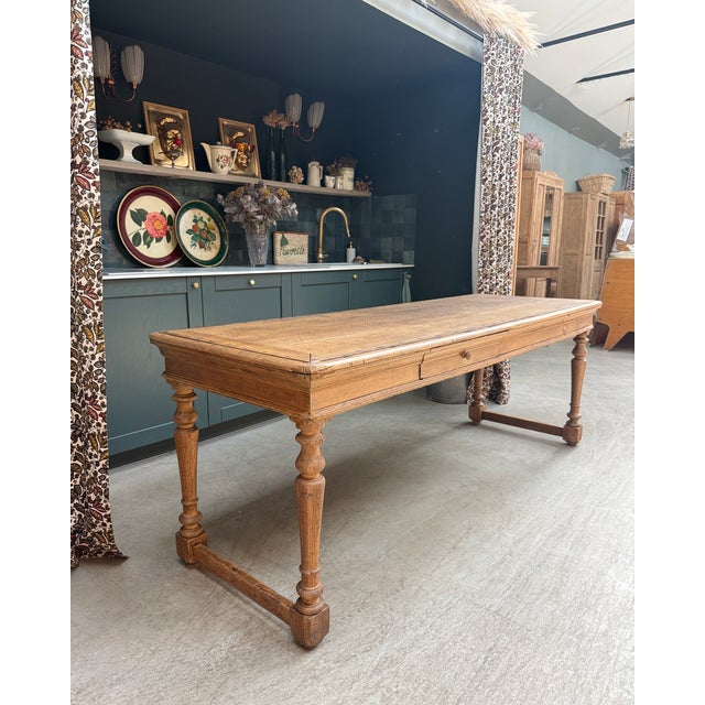 19th Century Antique Farmhouse Table with Turned Oak Legs, 1890s For Sale - Image 5 of 13